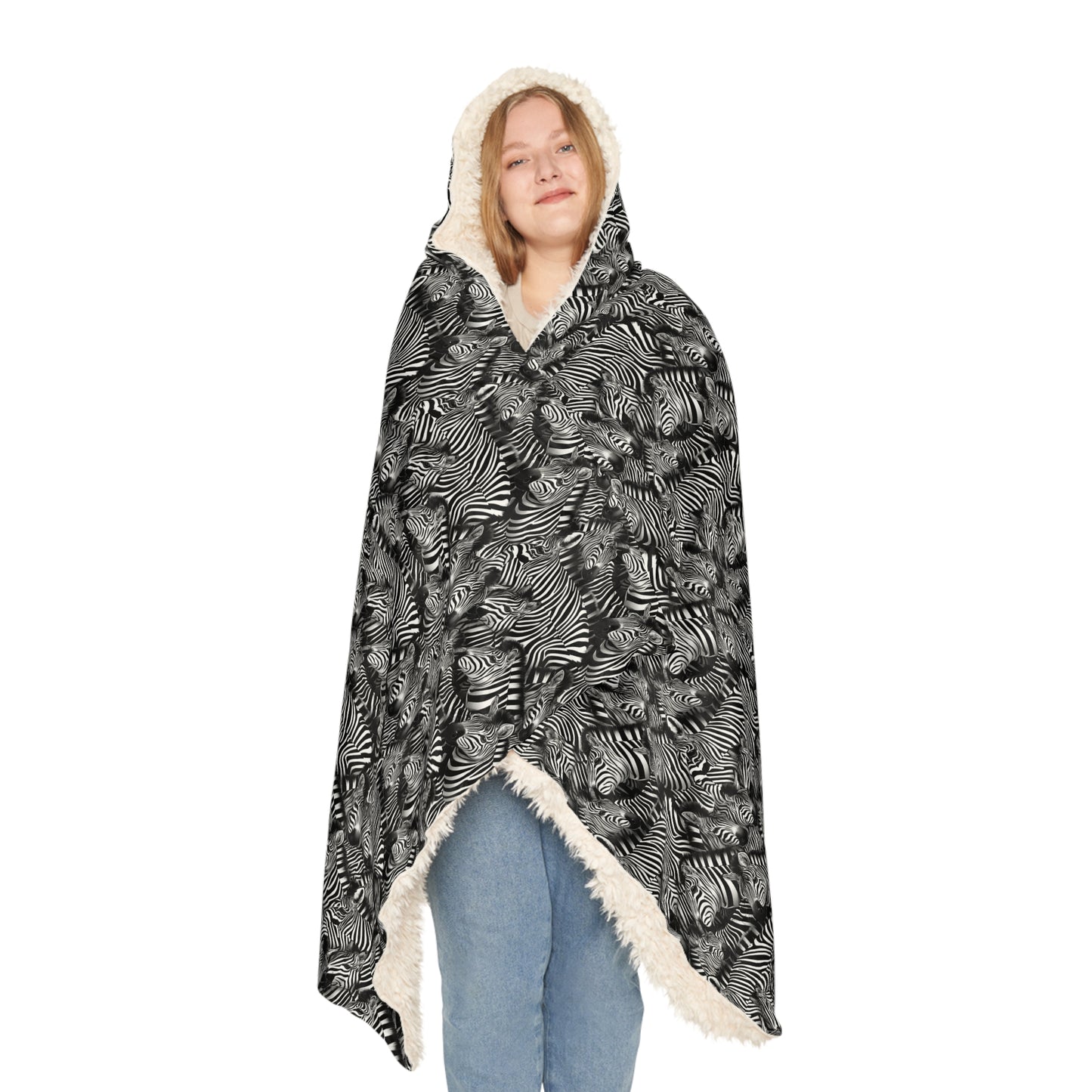 Plaid à capuche polaire/sherpa personnalisable. Design "Zebra".