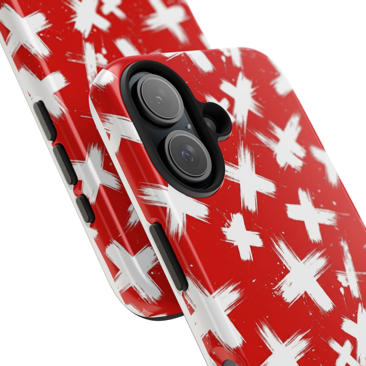 Phone Case — Red Brushstroke Cross Pattern Tough Protective Cover