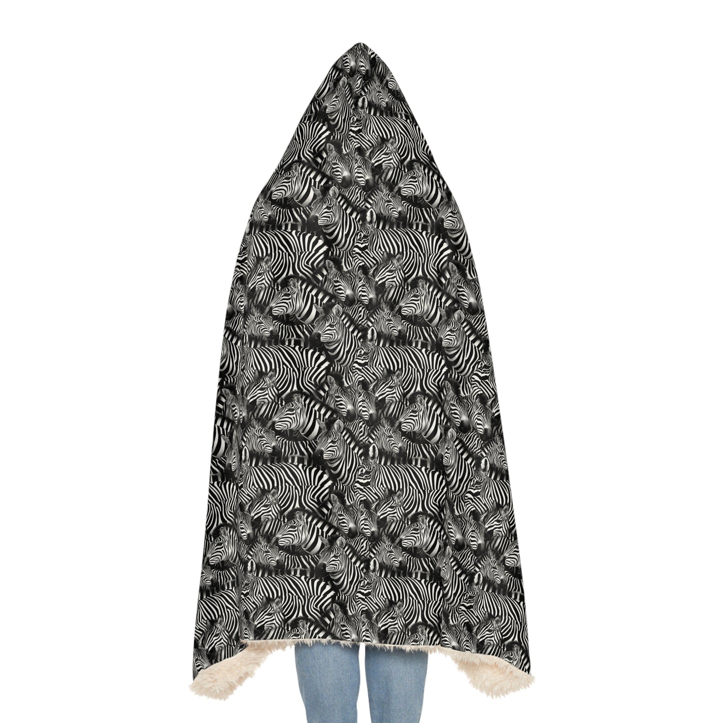 Plaid à capuche polaire/sherpa personnalisable. Design "Zebra".