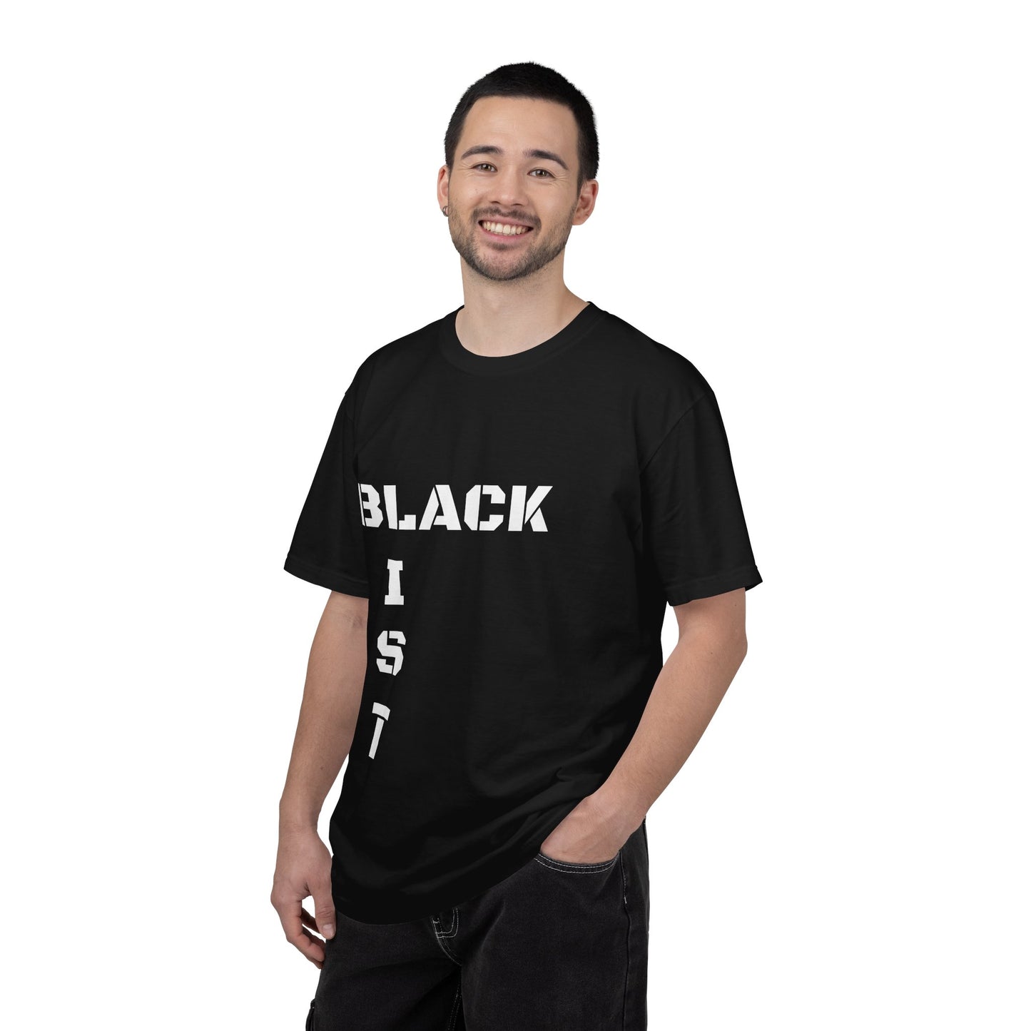Blackist Vertical Stencil Tee — Bold Black Pride T-Shirt