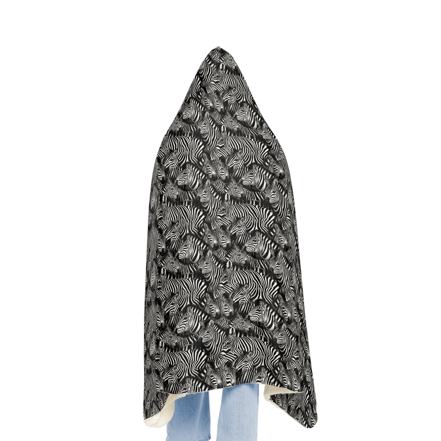 Plaid à capuche polaire/sherpa personnalisable. Design "Zebra".