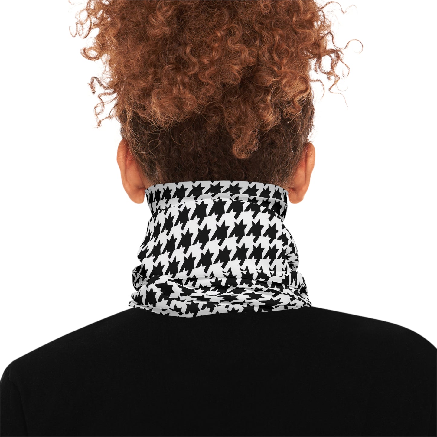Houndstooth Lightweight Neck Gaiter — Black & White Patterned Face Scarf