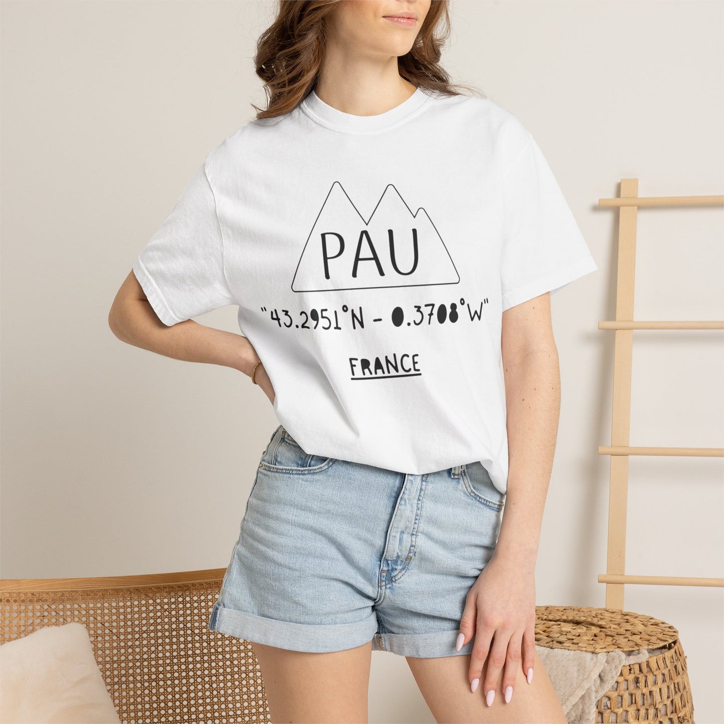 Pau France Coordinates T-Shirt — Minimal Mountain Graphic Travel Tee