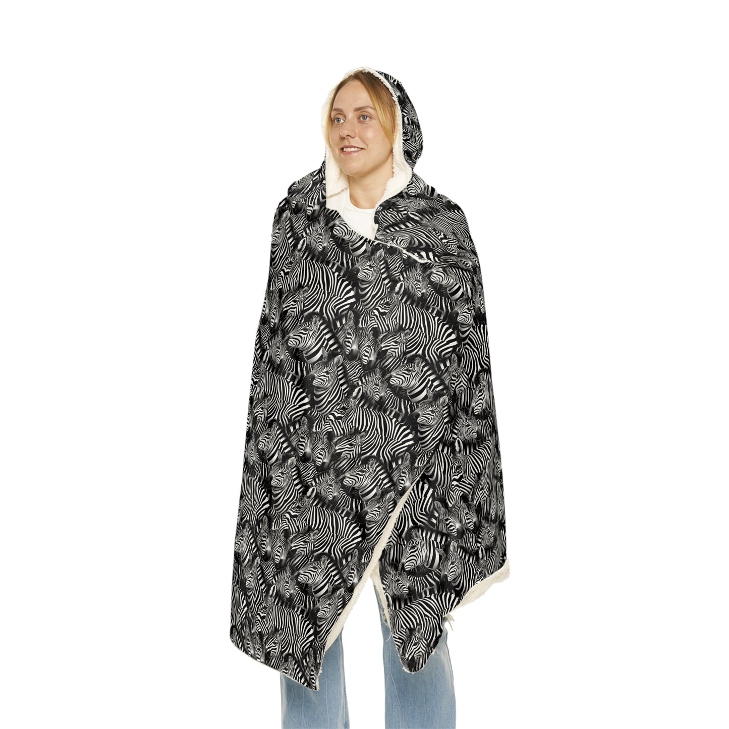 Plaid à capuche polaire/sherpa personnalisable. Design "Zebra".