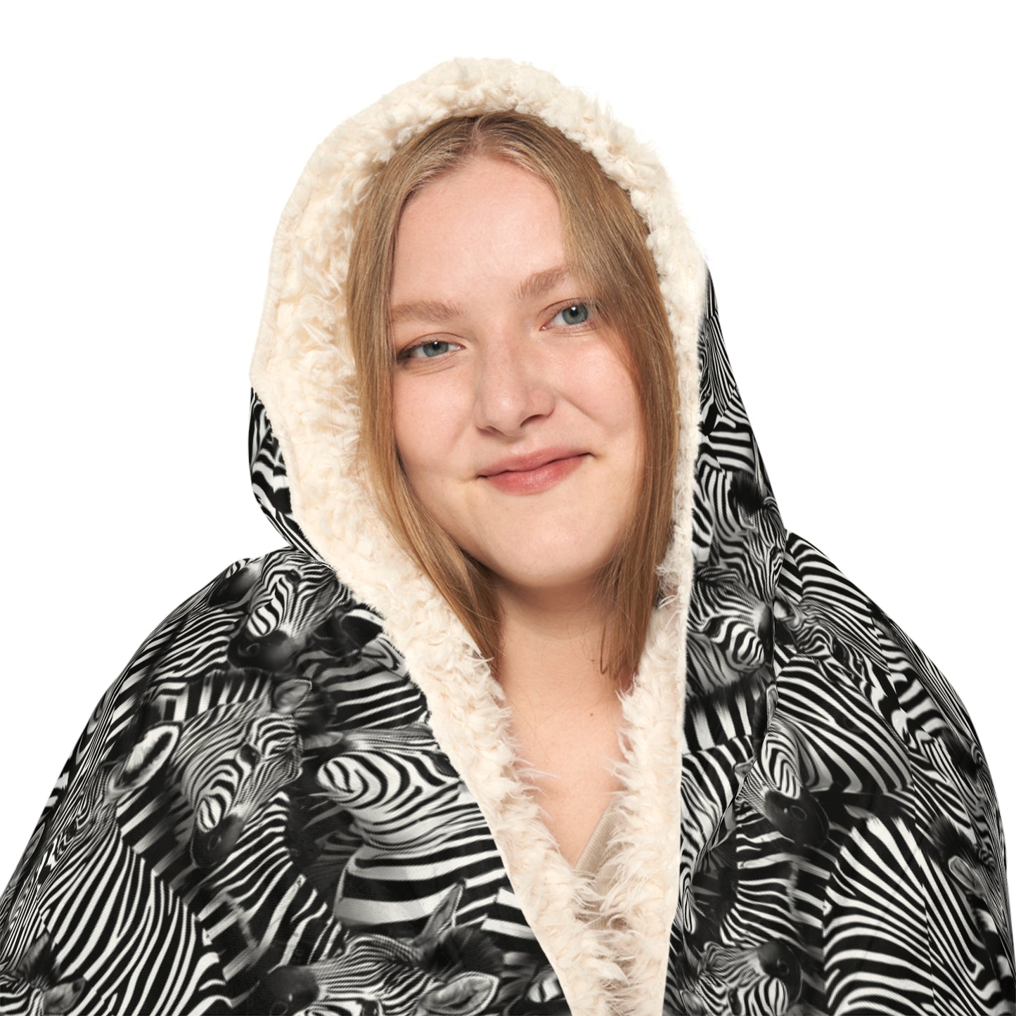 Plaid à capuche polaire/sherpa personnalisable. Design "Zebra".
