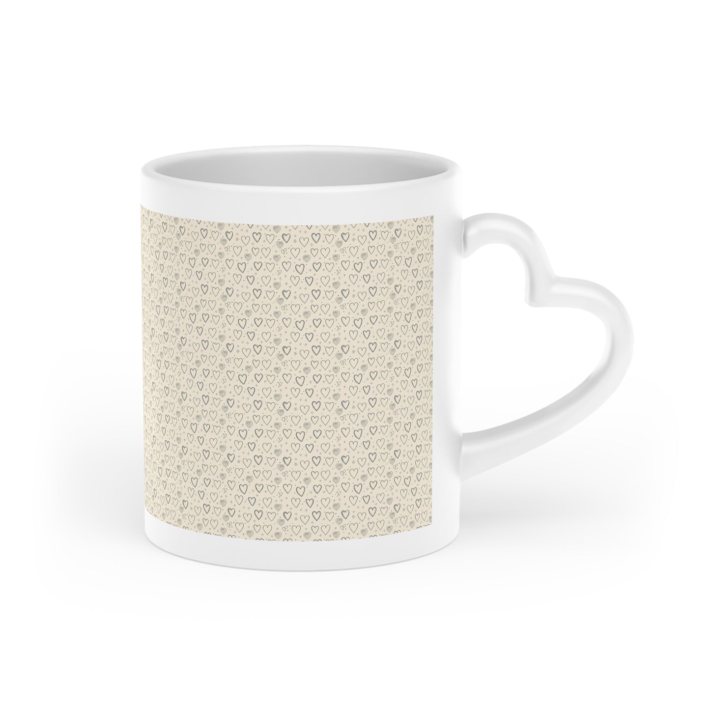 Heart Pattern Ceramic Mug — Neutral Tiny Hearts Coffee Cup, Cute Valentine Gift
