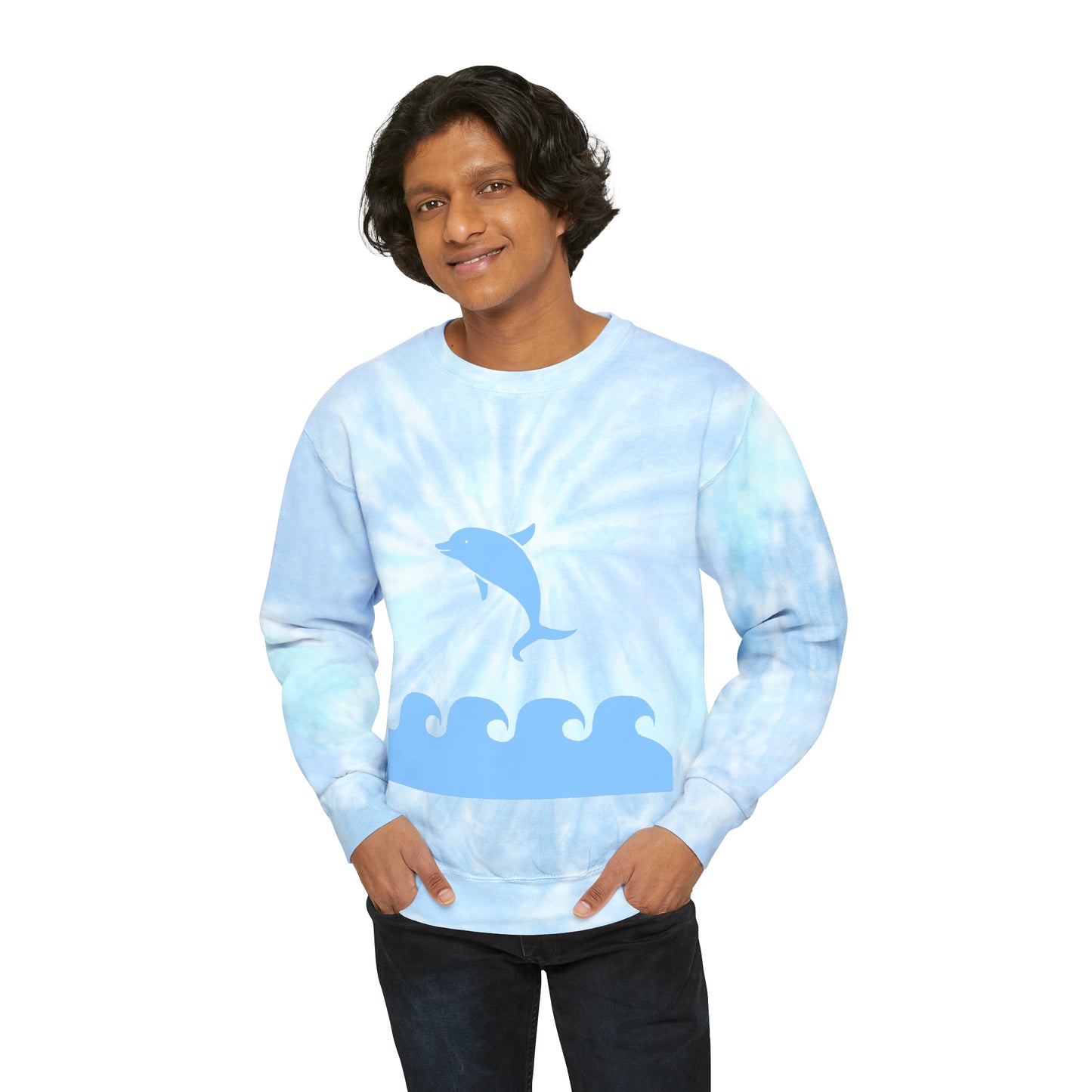 Sweatshirt Tie-Dye personnalisable Unisexe bleu Design Dauphin.