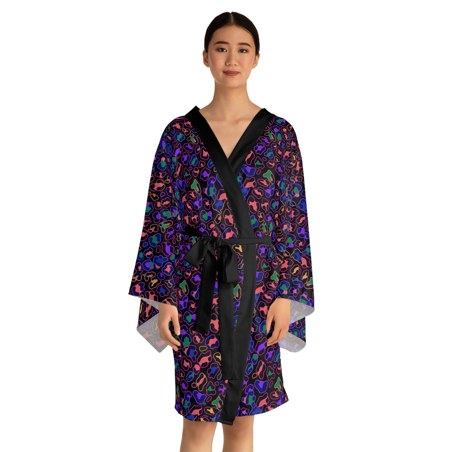 Leopard Heart Kimono Robe — Vibrant Rainbow Animal Print Lounge Robe