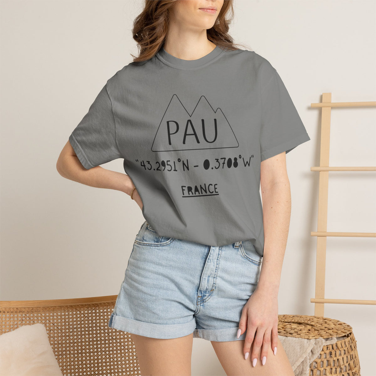 Pau France Coordinates T-Shirt — Minimal Mountain Graphic Travel Tee