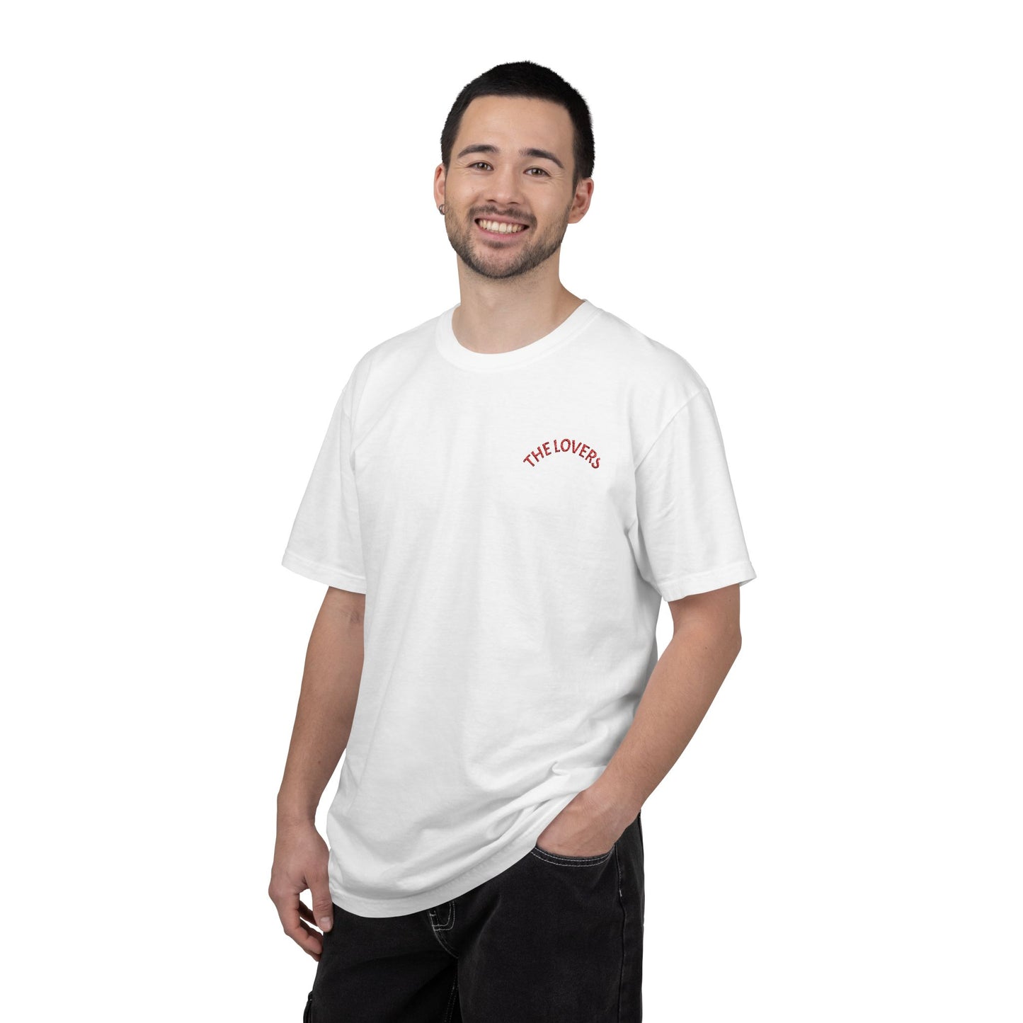 The Lovers chest script T-shirt | small red text