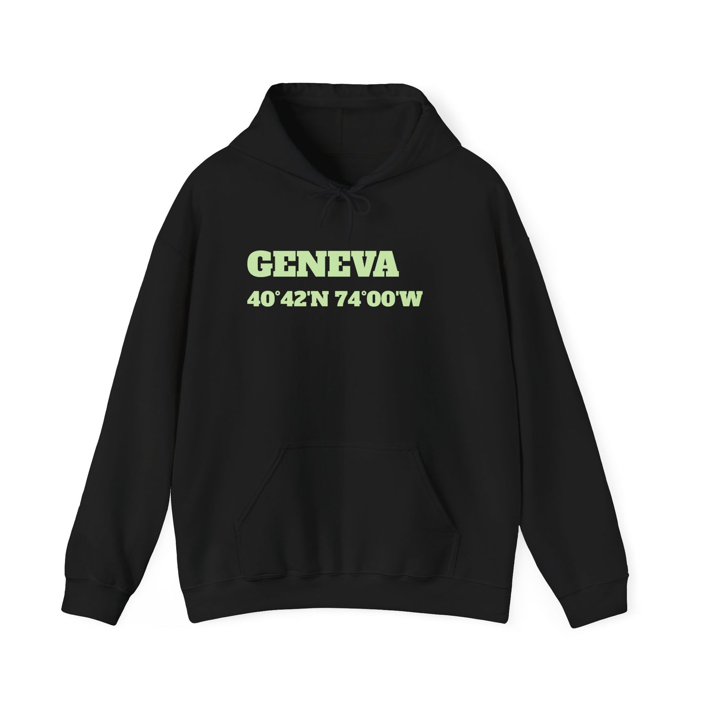 Geneva Coordinates Hoodie — Minimal City Latitude/Longitude Sweatshirt