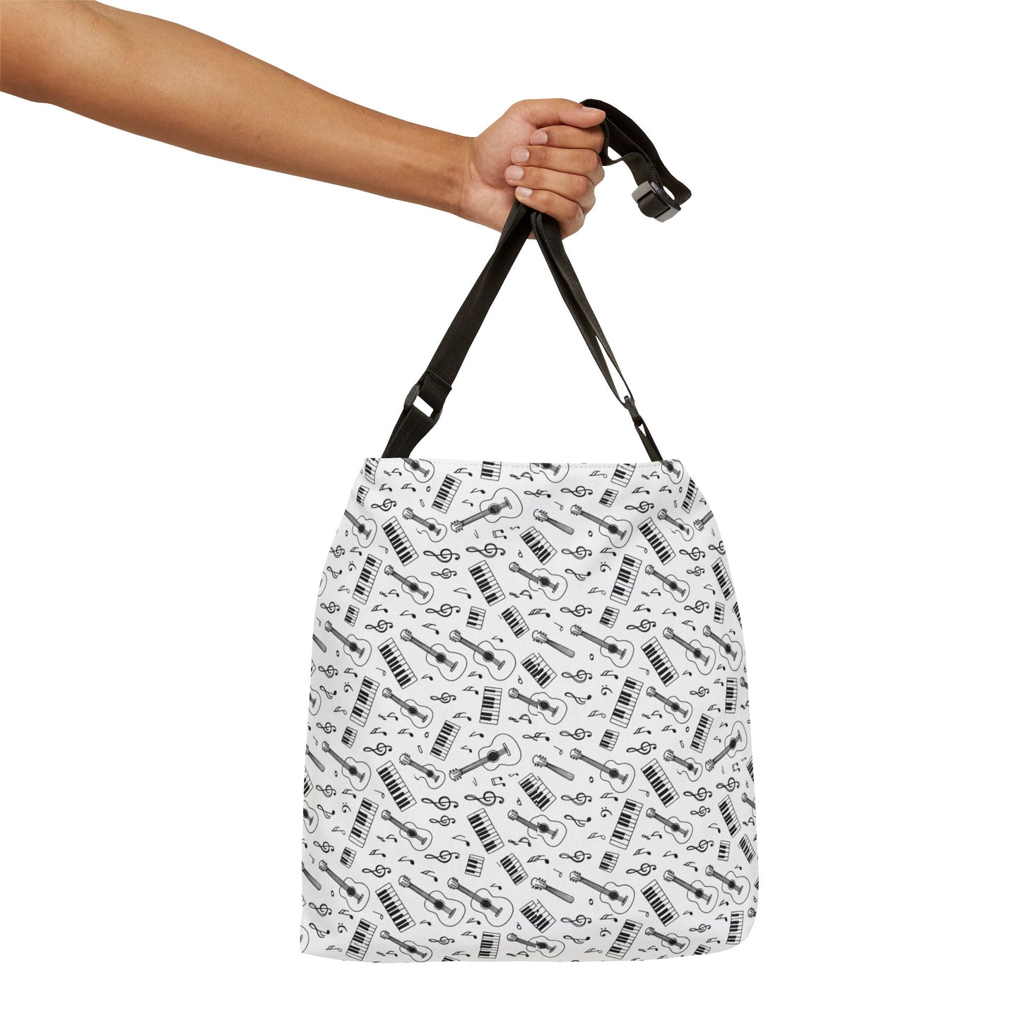 Adjustable Music Note Tote Bag – Black & White Patterned AOP Shoulder Tote