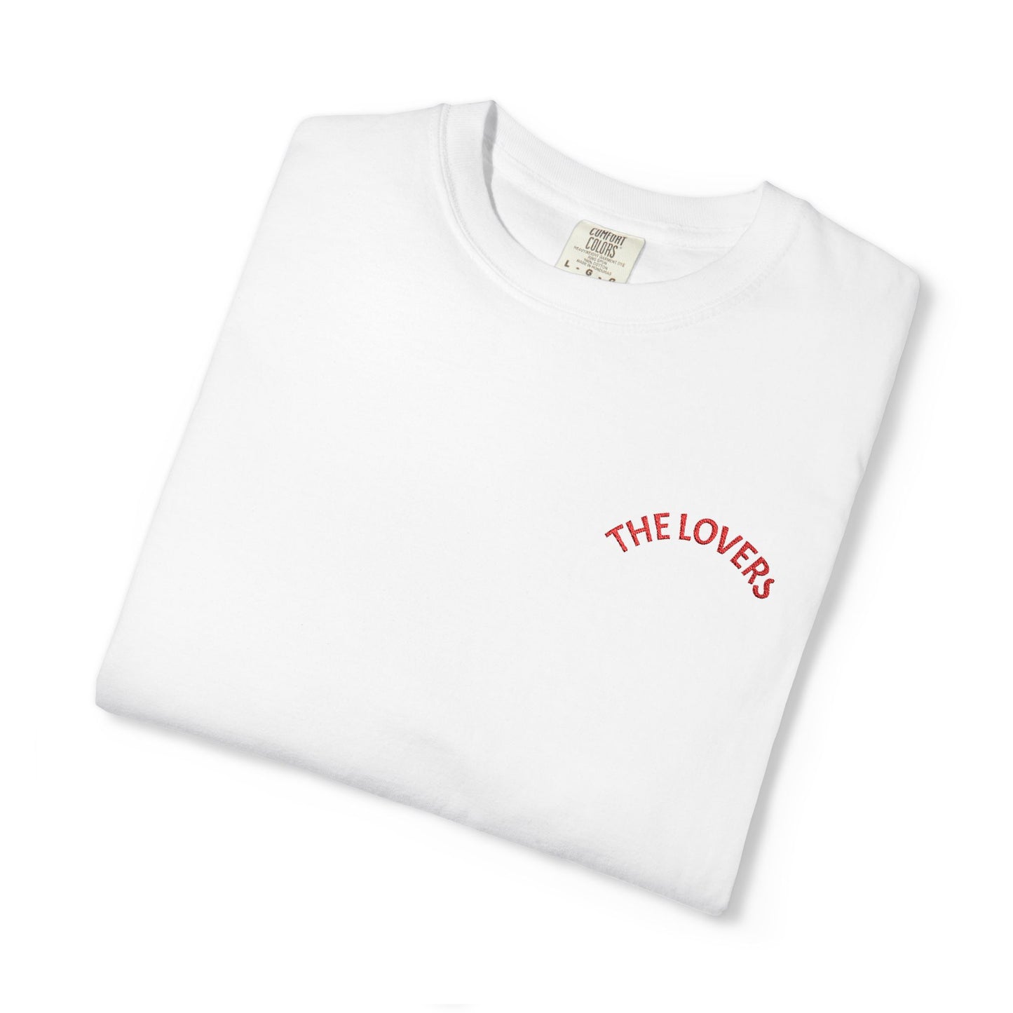 The Lovers chest script T-shirt | small red text