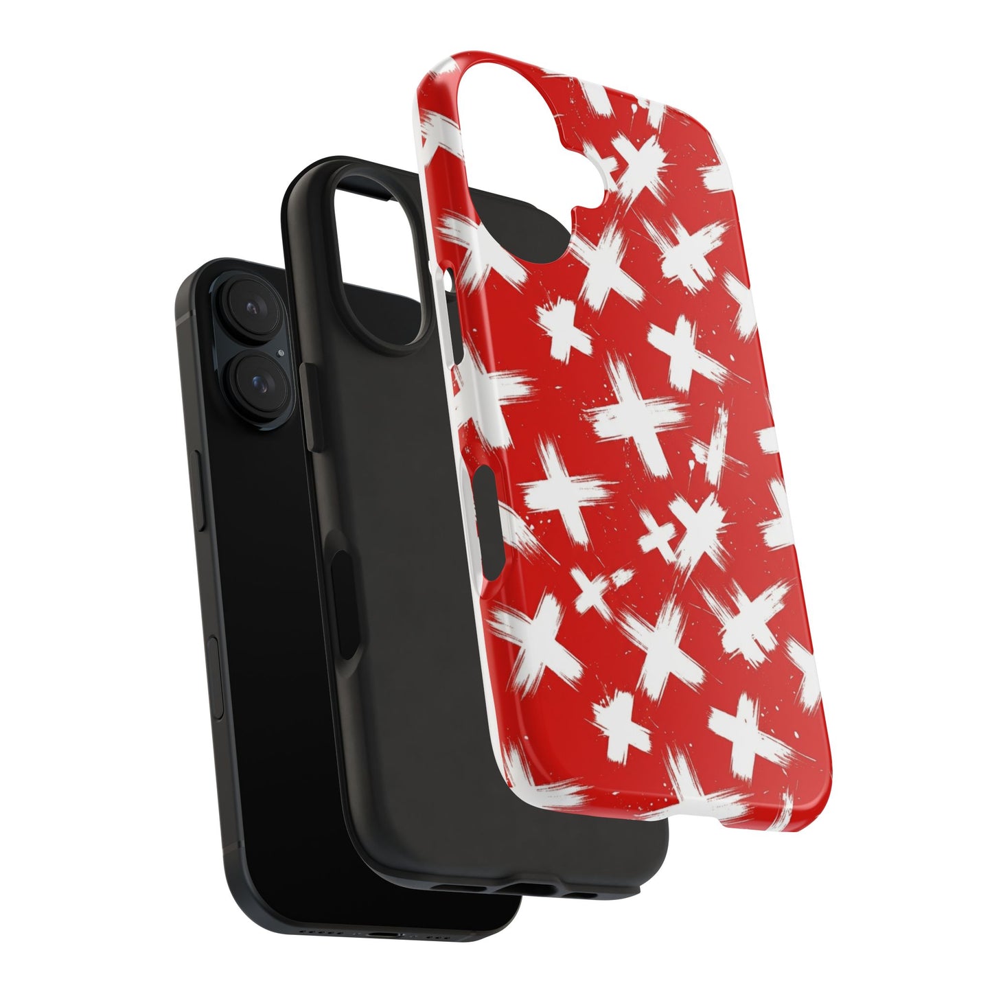 Phone Case — Red Brushstroke Cross Pattern Tough Protective Cover