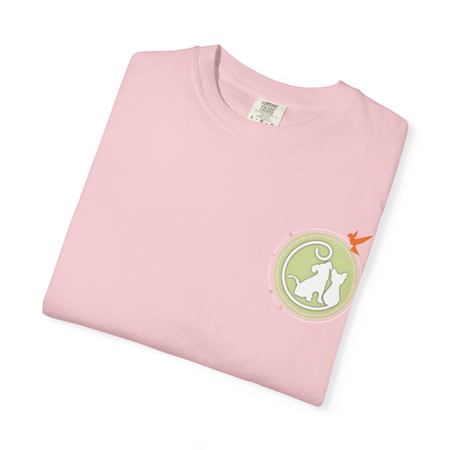 Gaia 64 Cat & Bird Logo Tee — Garment-Dyed Olive Vintage Nature T-Shirt