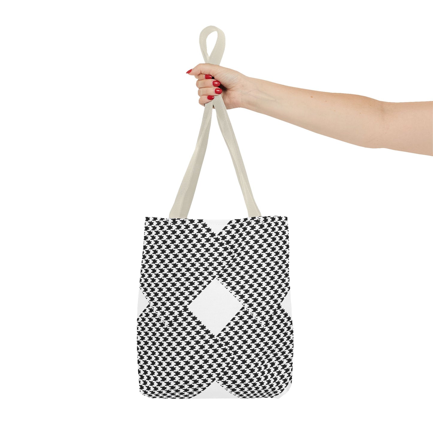 Geometric Houndstooth Diamond Tote Bag – Black & White Patterned Everyday Tote