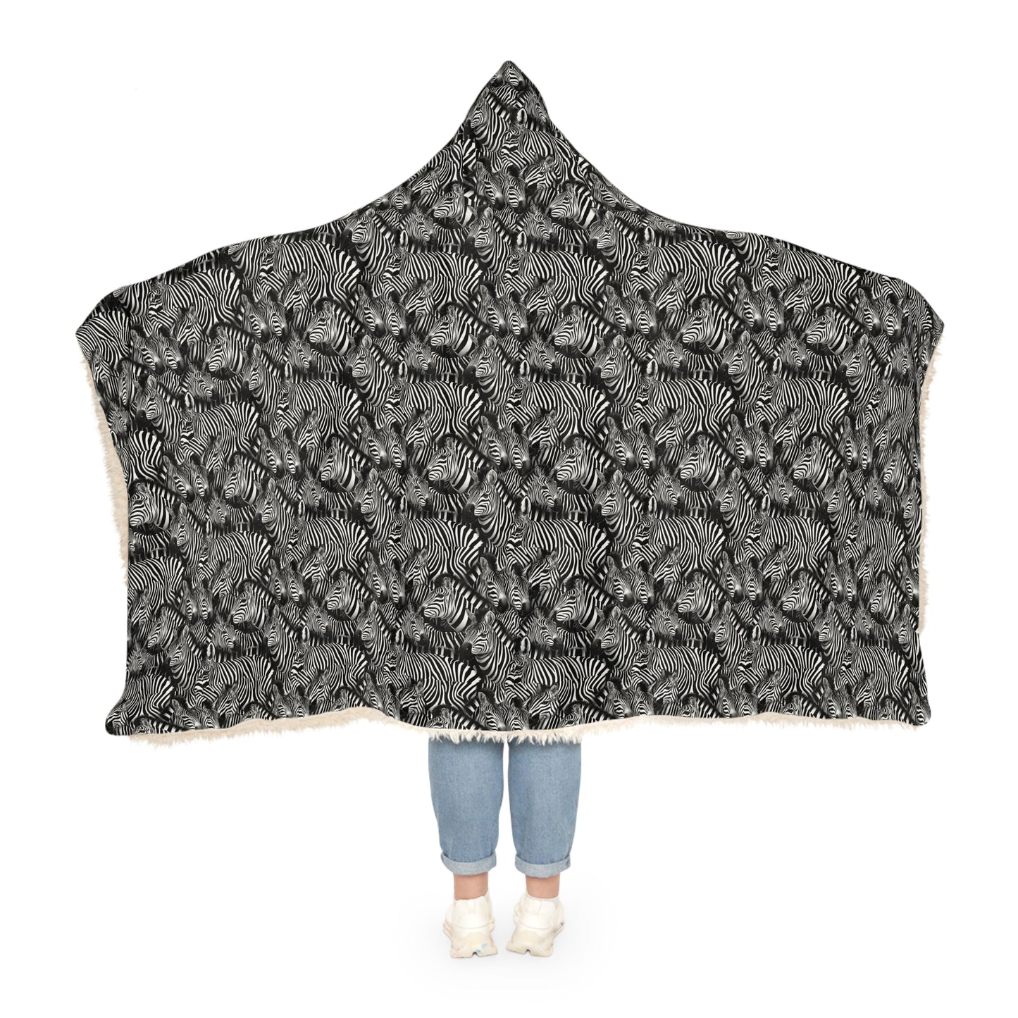 Plaid à capuche polaire/sherpa personnalisable. Design "Zebra".