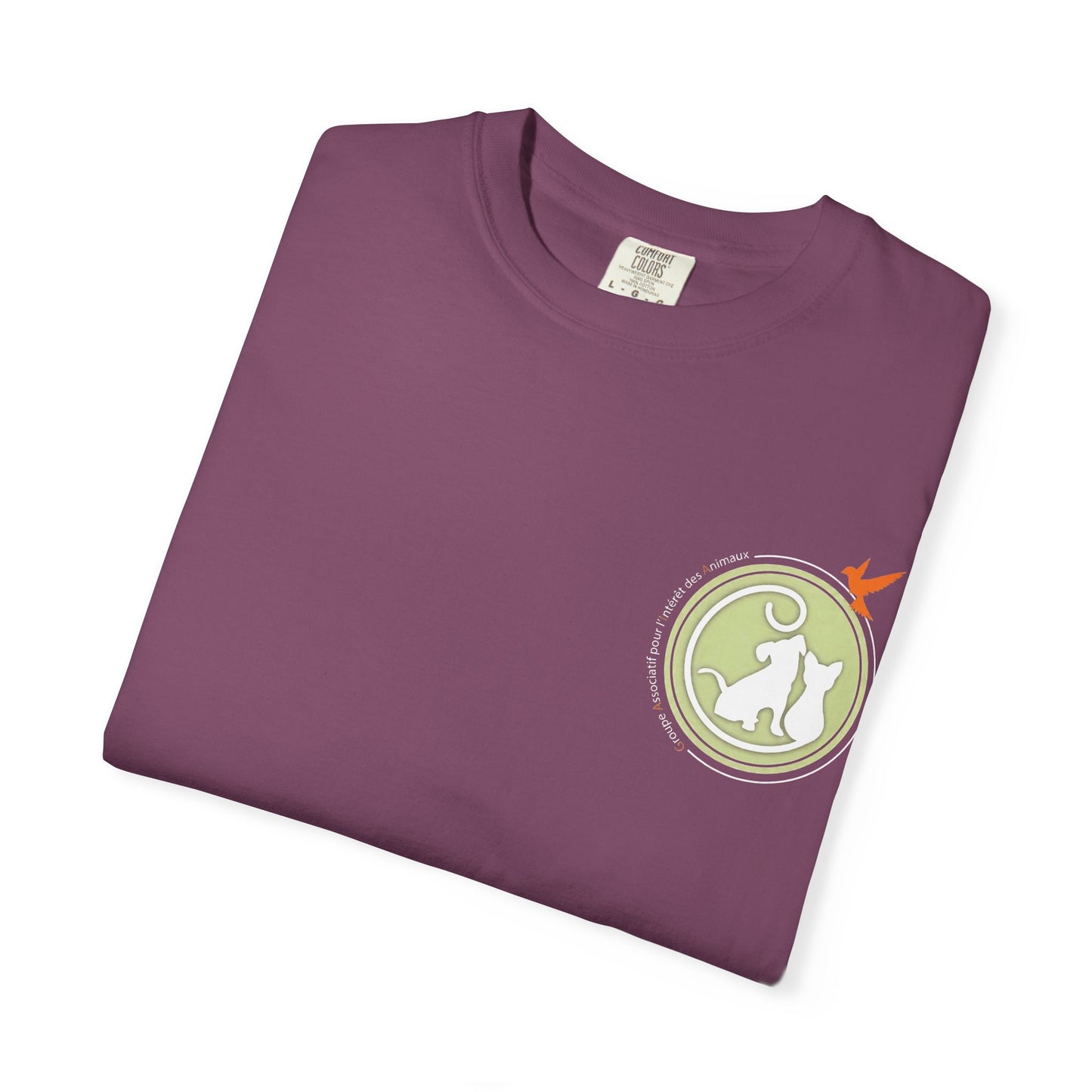 Gaia 64 Cat & Bird Logo Tee — Garment-Dyed Olive Vintage Nature T-Shirt