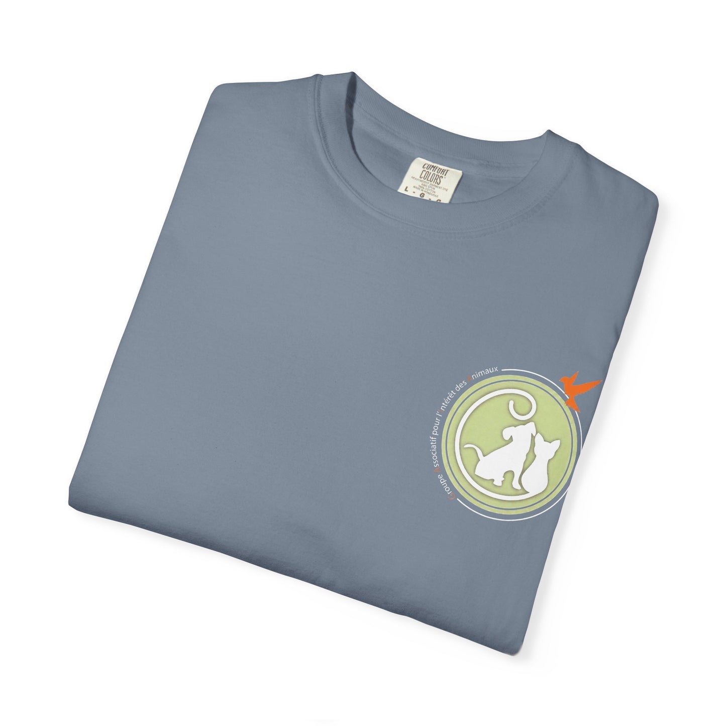 Gaia 64 Cat & Bird Logo Tee — Garment-Dyed Olive Vintage Nature T-Shirt