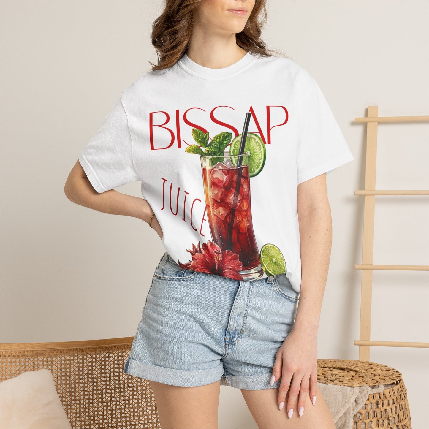 Cotton white T-Shirt — Hibiscus Bissap Juice Tropical Drink Tee