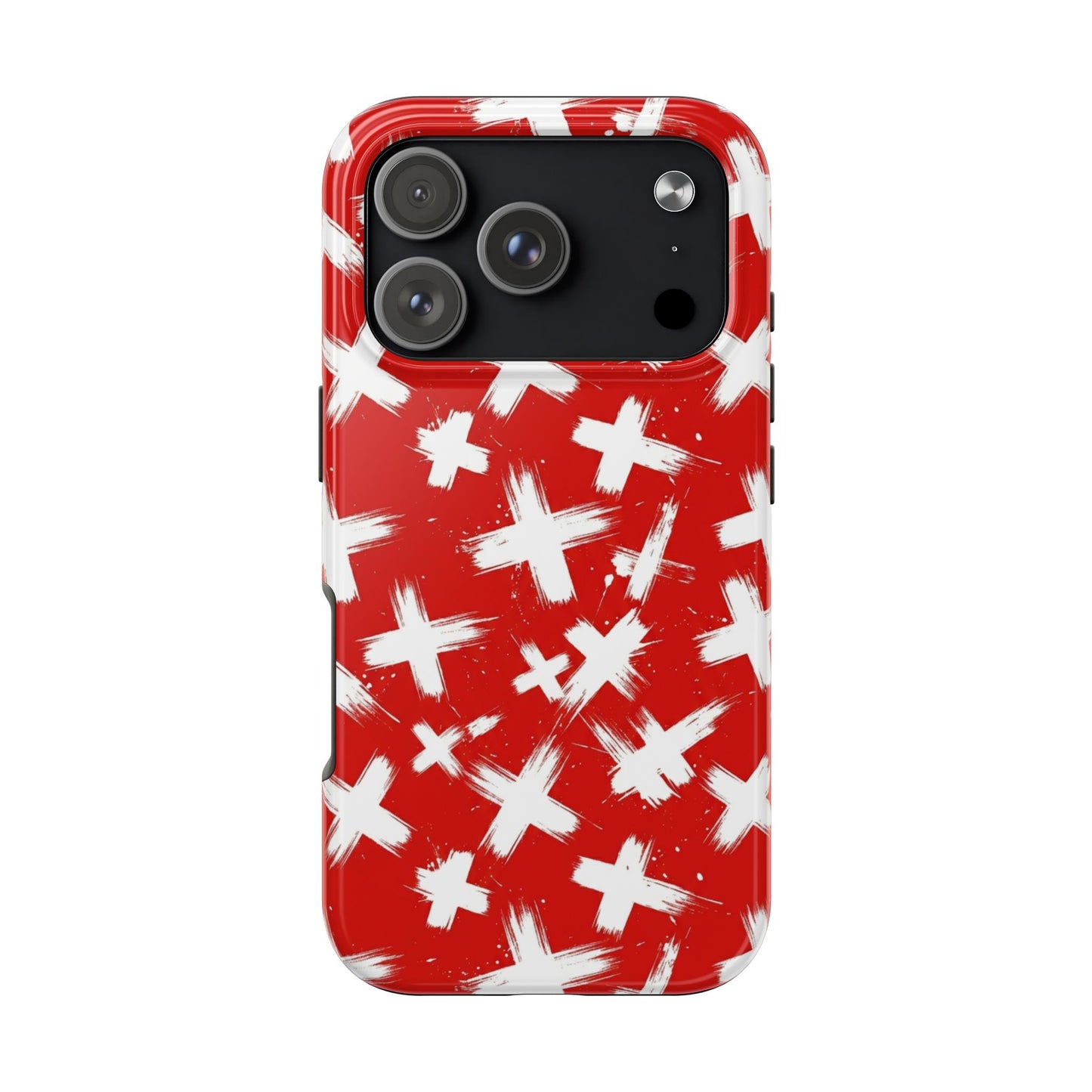 Phone Case — Red Brushstroke Cross Pattern Tough Protective Cover