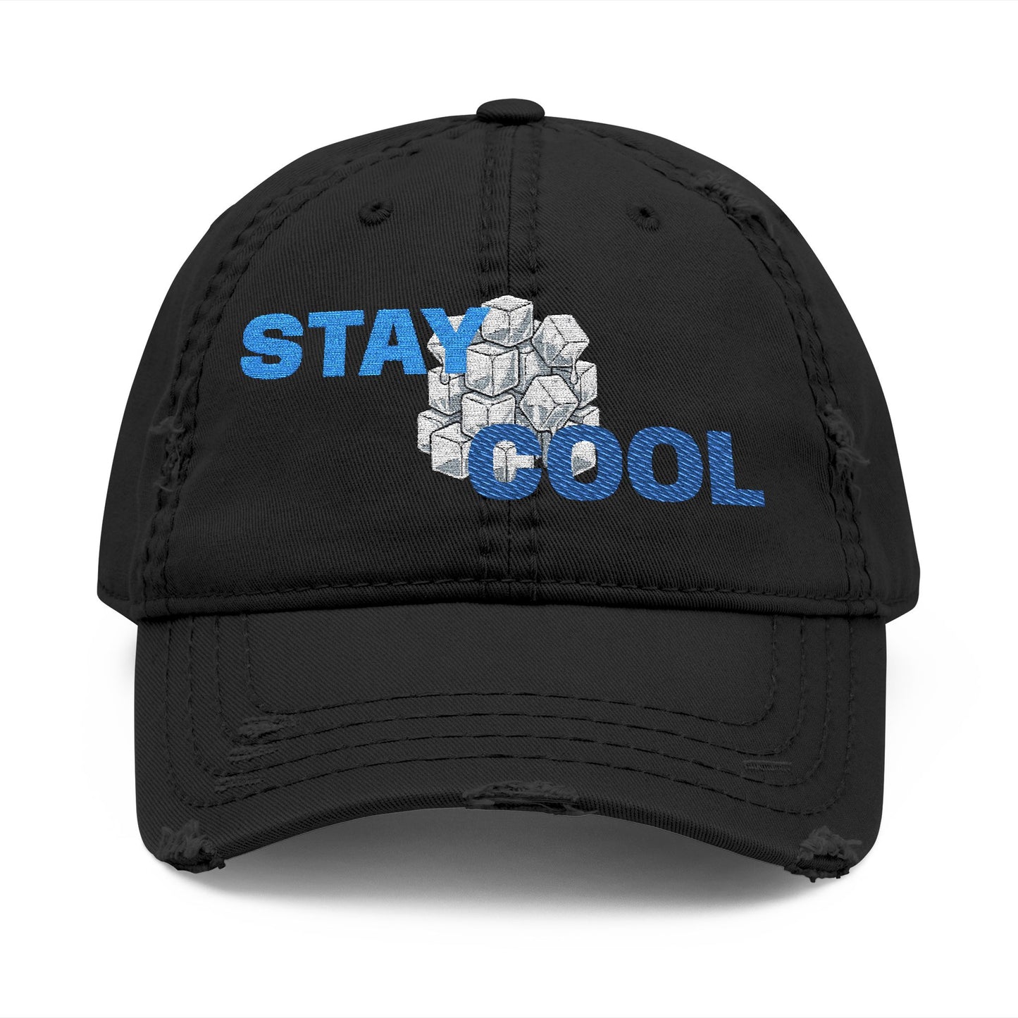 Stay Cool Distressed Dad Hat — Embroidered Floral Ice Design
