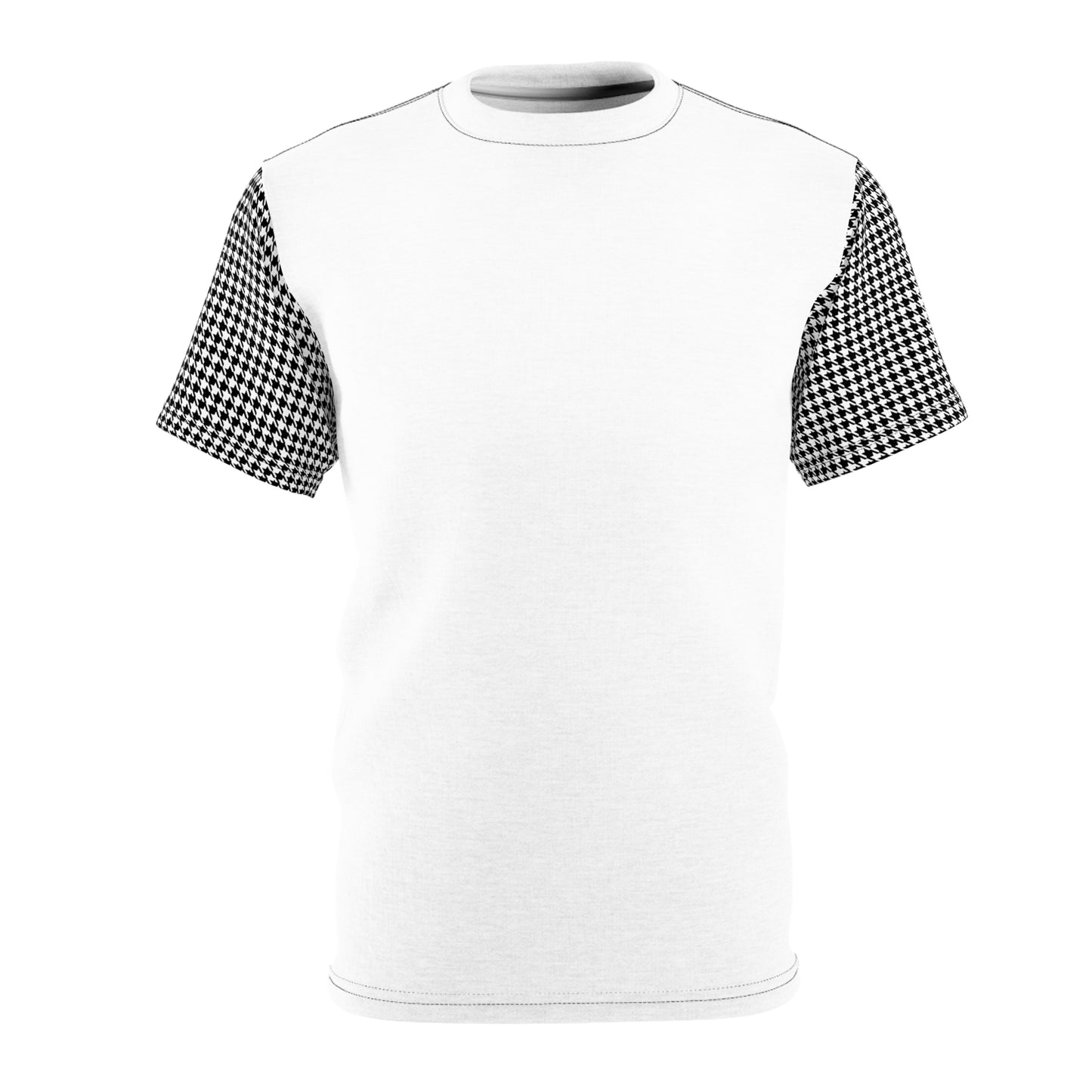 Gingham Sleeve Cut & Sew Tee — Black Check Short-Sleeve Shirt