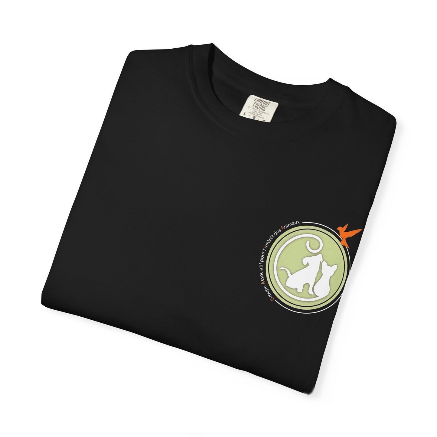 Gaia 64 Cat & Bird Logo Tee — Garment-Dyed Olive Vintage Nature T-Shirt