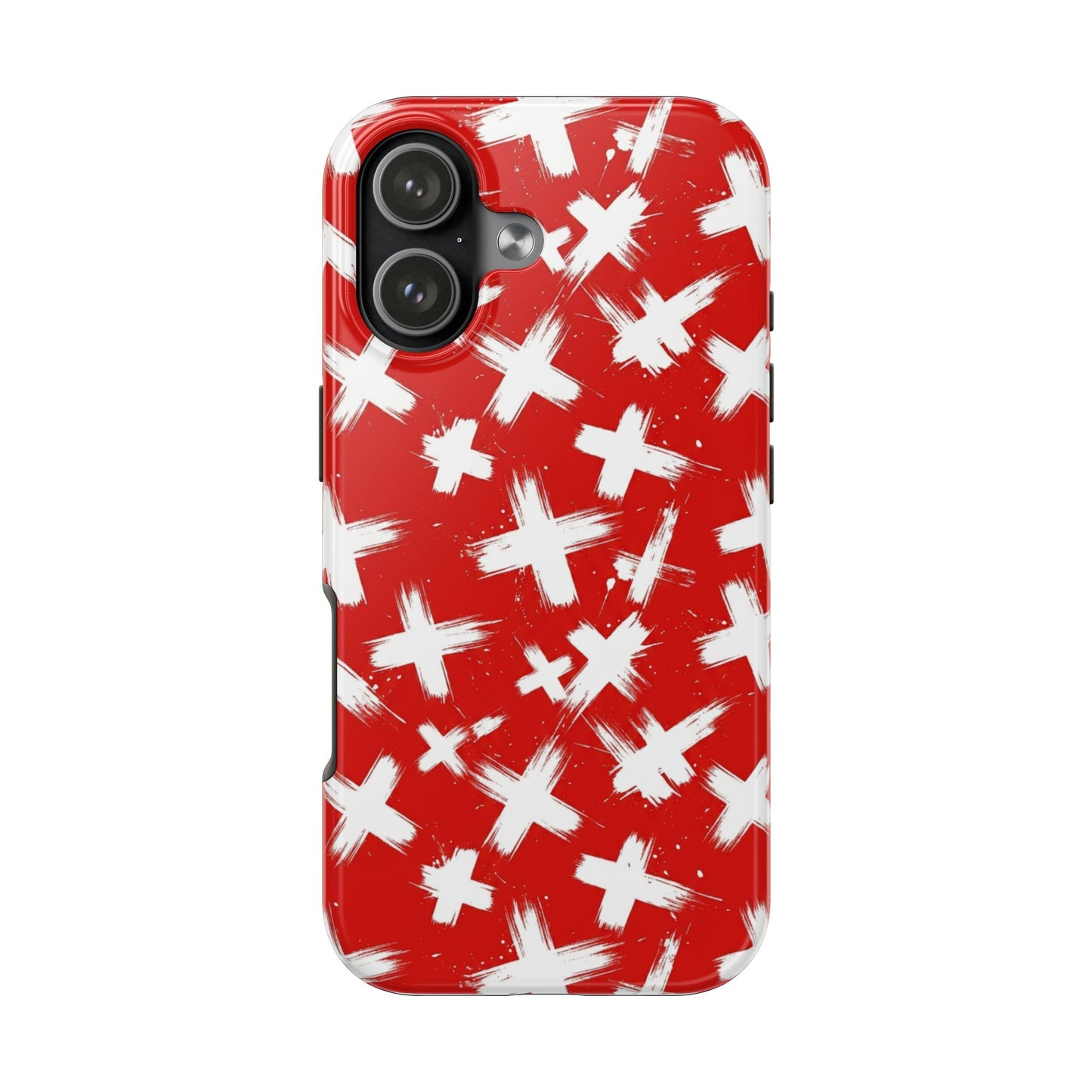 Phone Case — Red Brushstroke Cross Pattern Tough Protective Cover