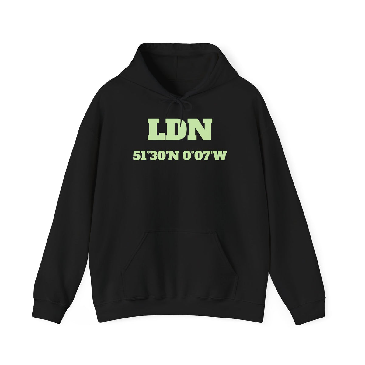 LDN Coordinates Hoodie — London 5130′N 007′W Minimal City Sweatshirt