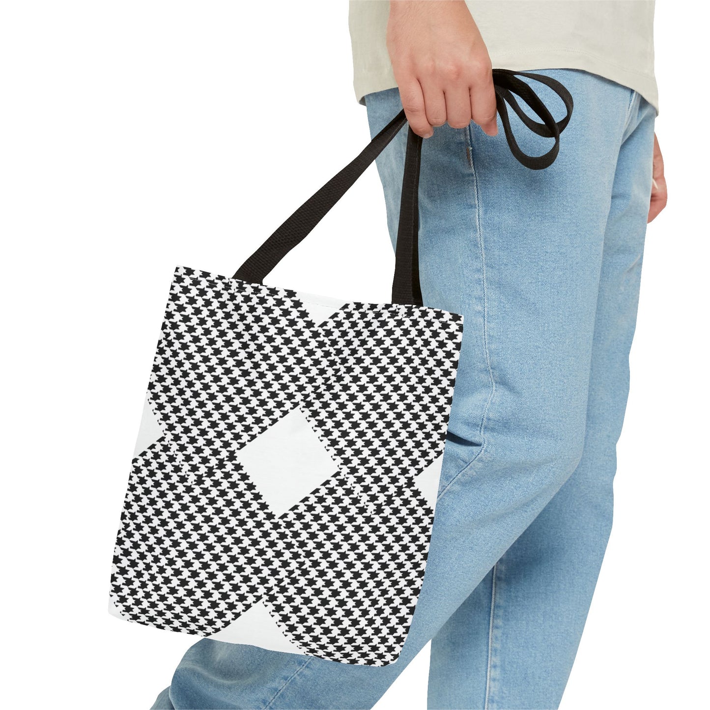 Geometric Houndstooth Diamond Tote Bag – Black & White Patterned Everyday Tote