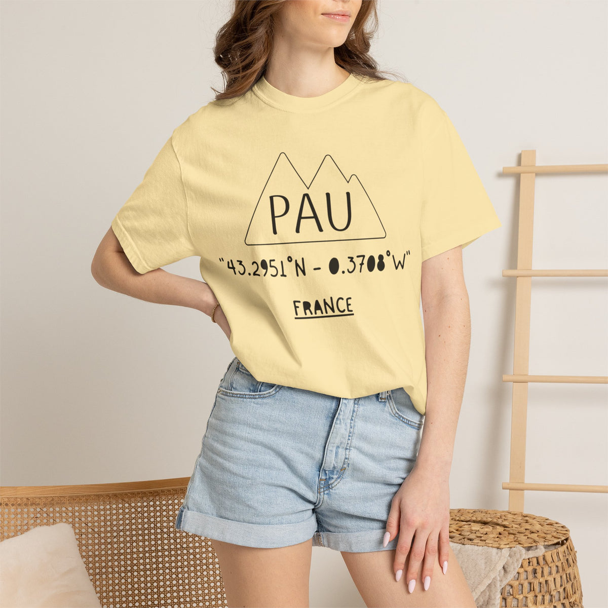 Pau France Coordinates T-Shirt — Minimal Mountain Graphic Travel Tee