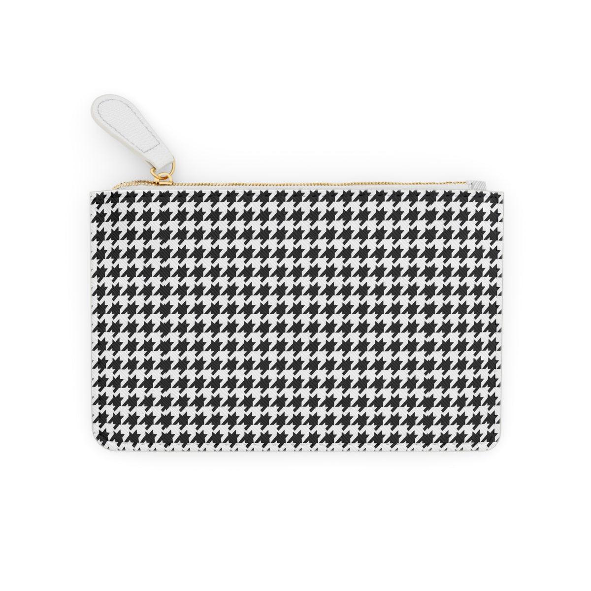 Houndstooth Mini Clutch Bag – Black & White Zip Cosmetic Pouch