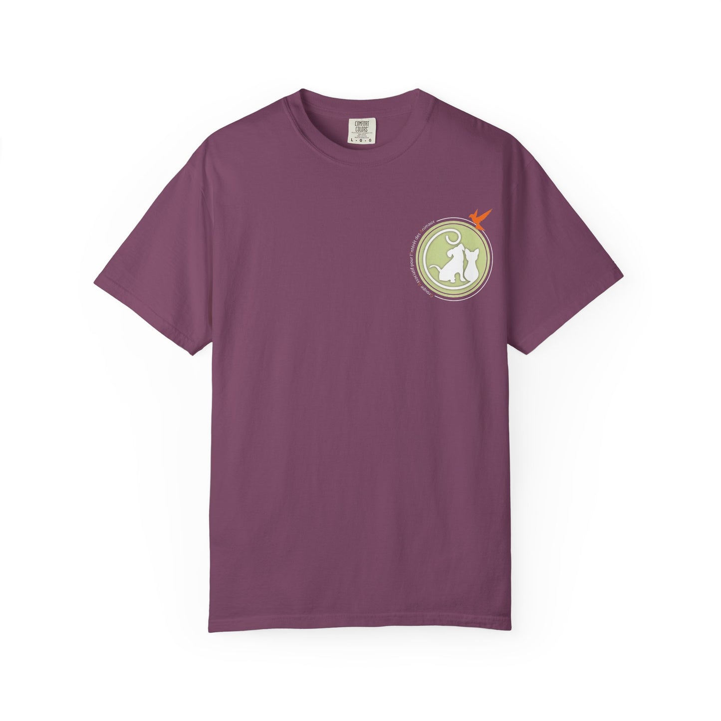 Gaia 64 Cat & Bird Logo Tee — Garment-Dyed Olive Vintage Nature T-Shirt