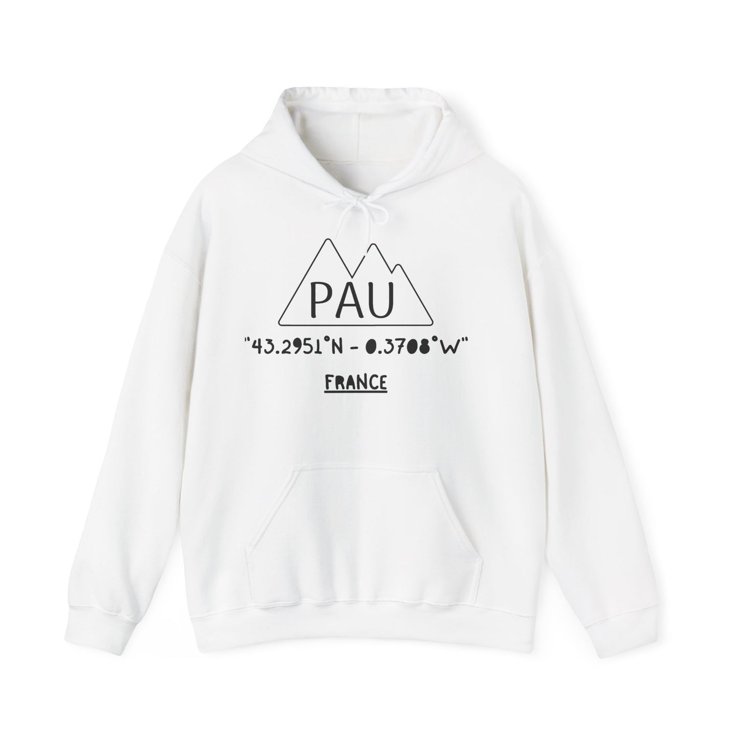 Pau France Coordinates Hoodie — Mountain Graphic with Latitude/Longitude