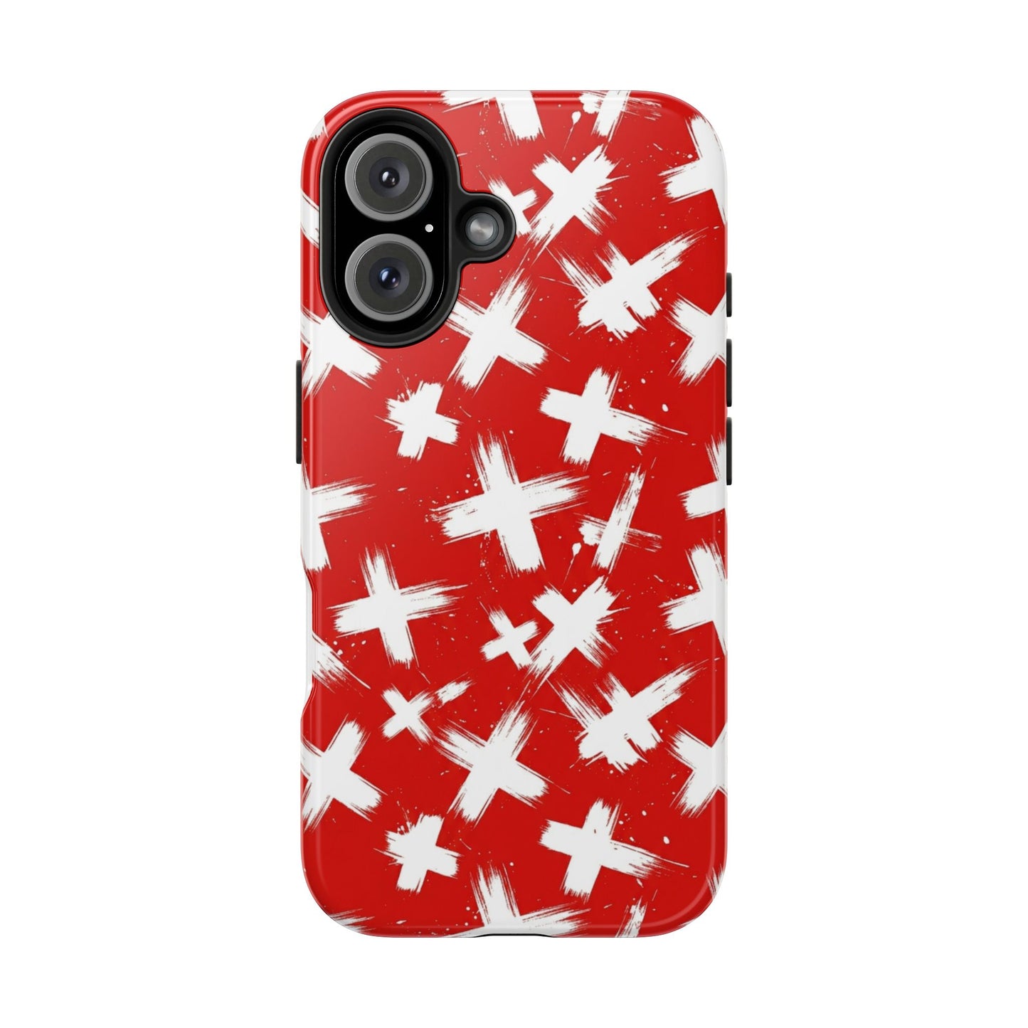 Phone Case — Red Brushstroke Cross Pattern Tough Protective Cover