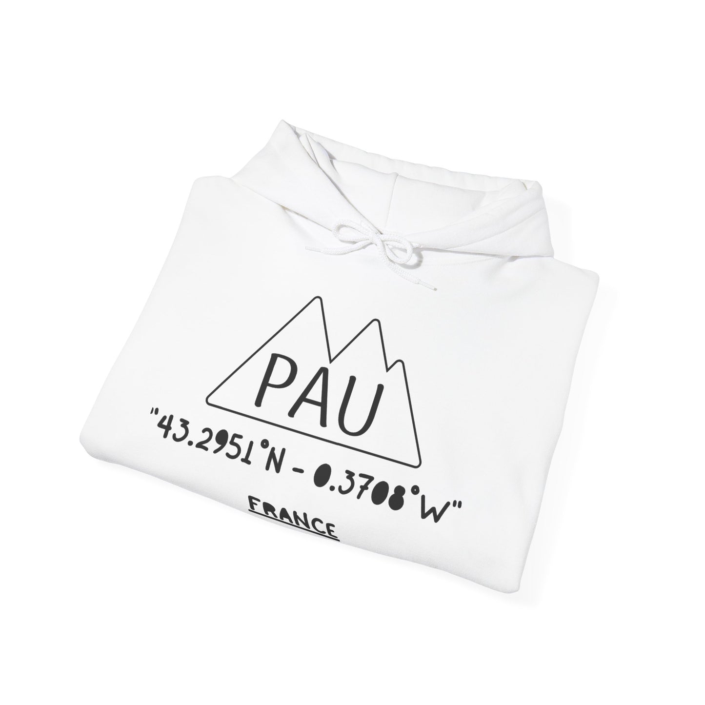 Pau France Coordinates Hoodie — Mountain Graphic with Latitude/Longitude