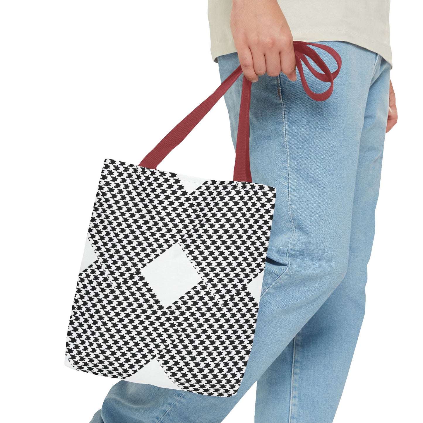 Geometric Houndstooth Diamond Tote Bag – Black & White Patterned Everyday Tote