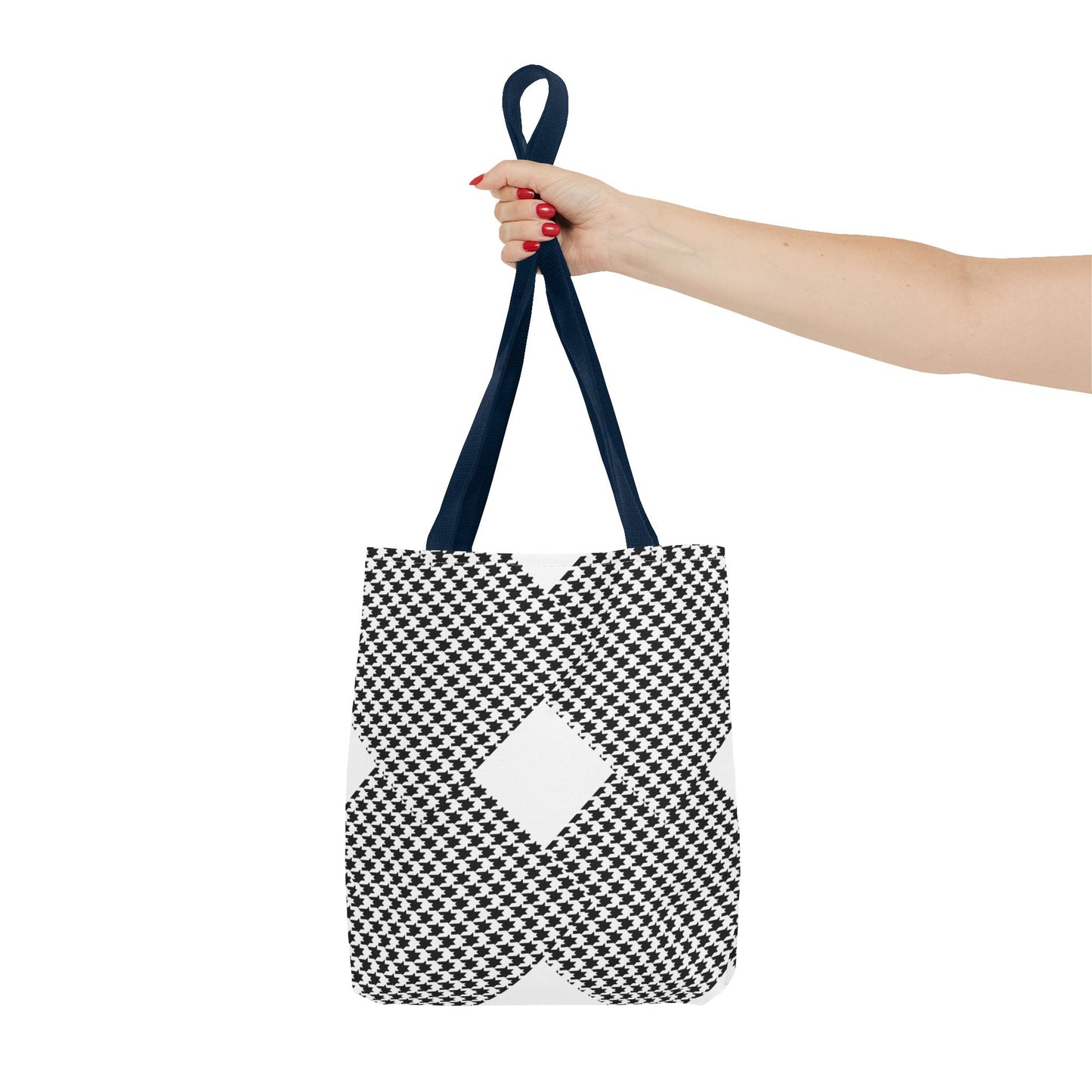Geometric Houndstooth Diamond Tote Bag – Black & White Patterned Everyday Tote