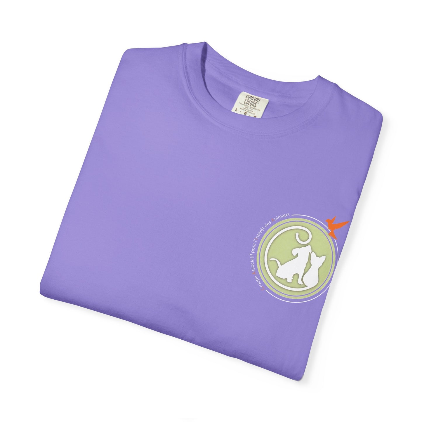Gaia 64 Cat & Bird Logo Tee — Garment-Dyed Olive Vintage Nature T-Shirt