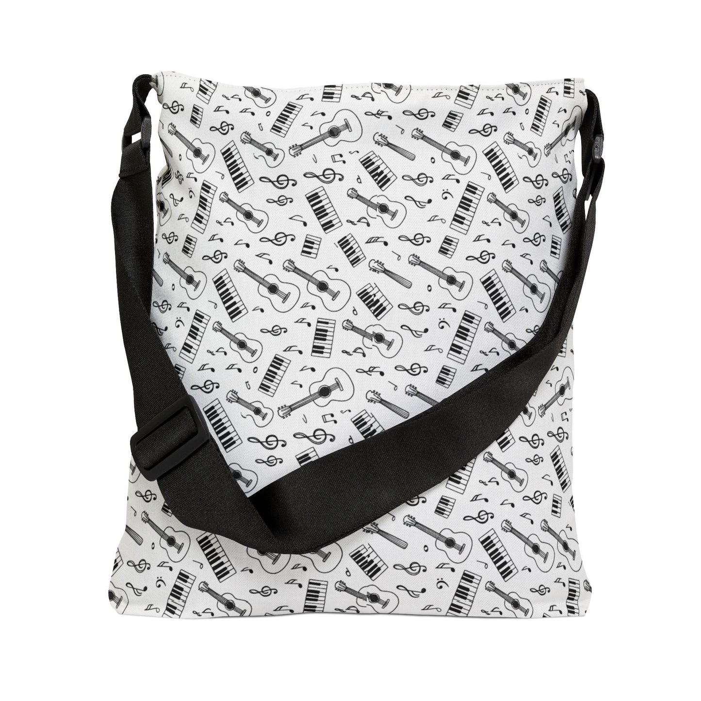 Adjustable Music Note Tote Bag – Black & White Patterned AOP Shoulder Tote