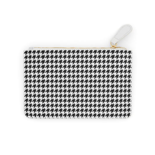 Houndstooth Mini Clutch Bag – Black & White Zip Cosmetic Pouch