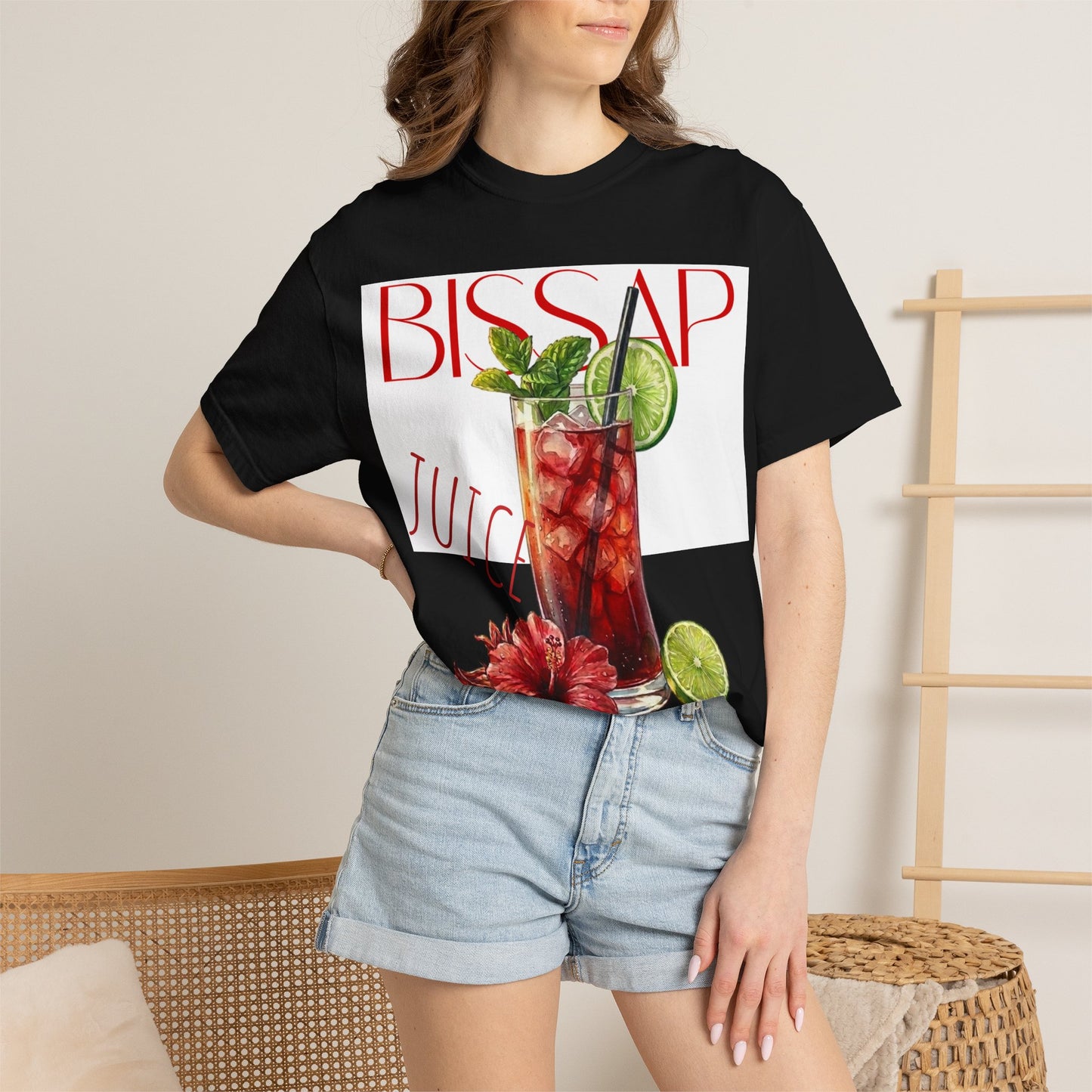 Cotton white T-Shirt — Hibiscus Bissap Juice Tropical Drink Tee