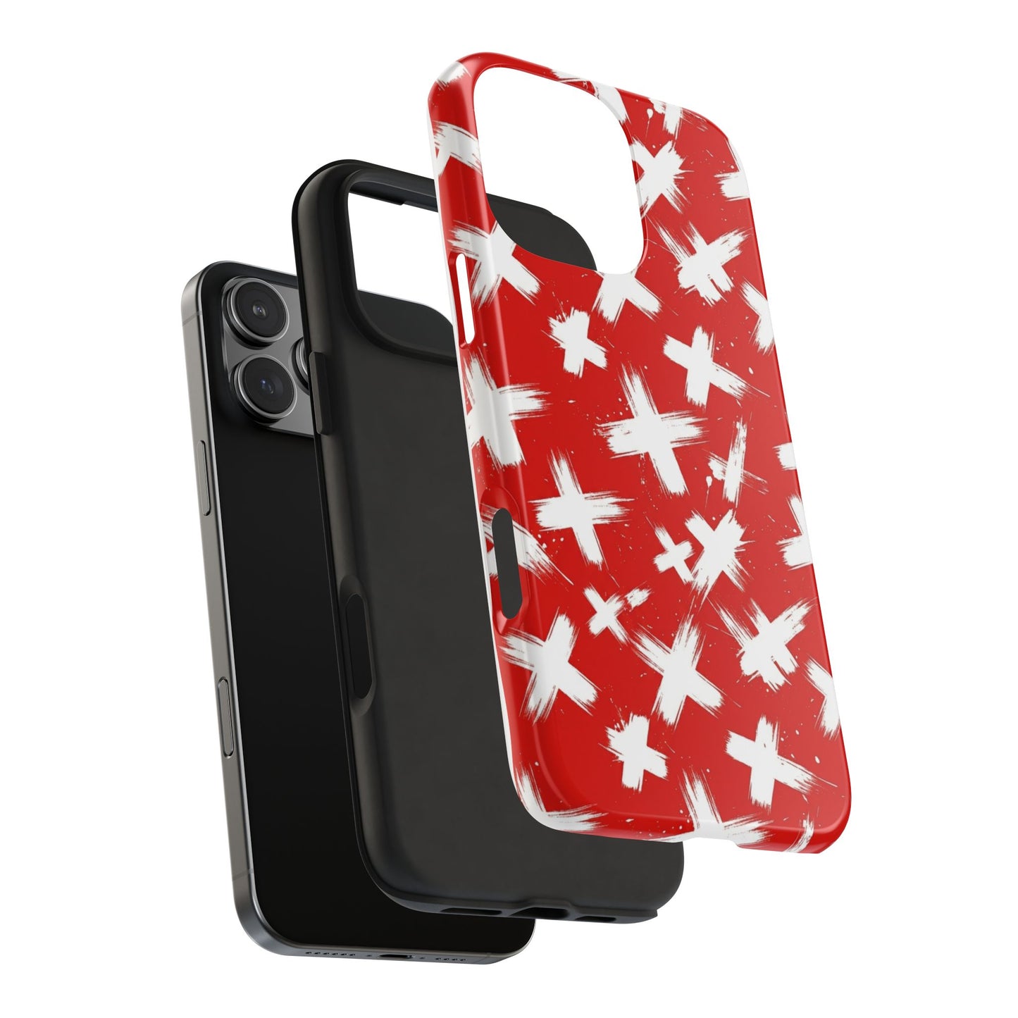 Phone Case — Red Brushstroke Cross Pattern Tough Protective Cover