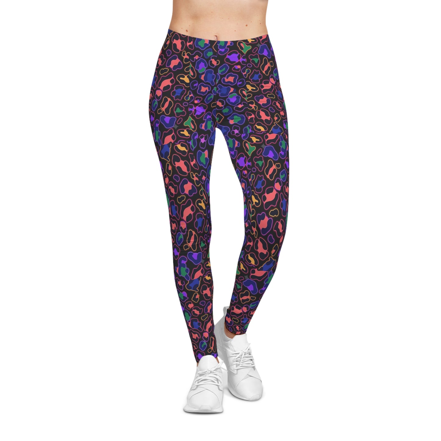 Neon Leopard Print Leggings — Colorful All-Over-Print Women's Leggings