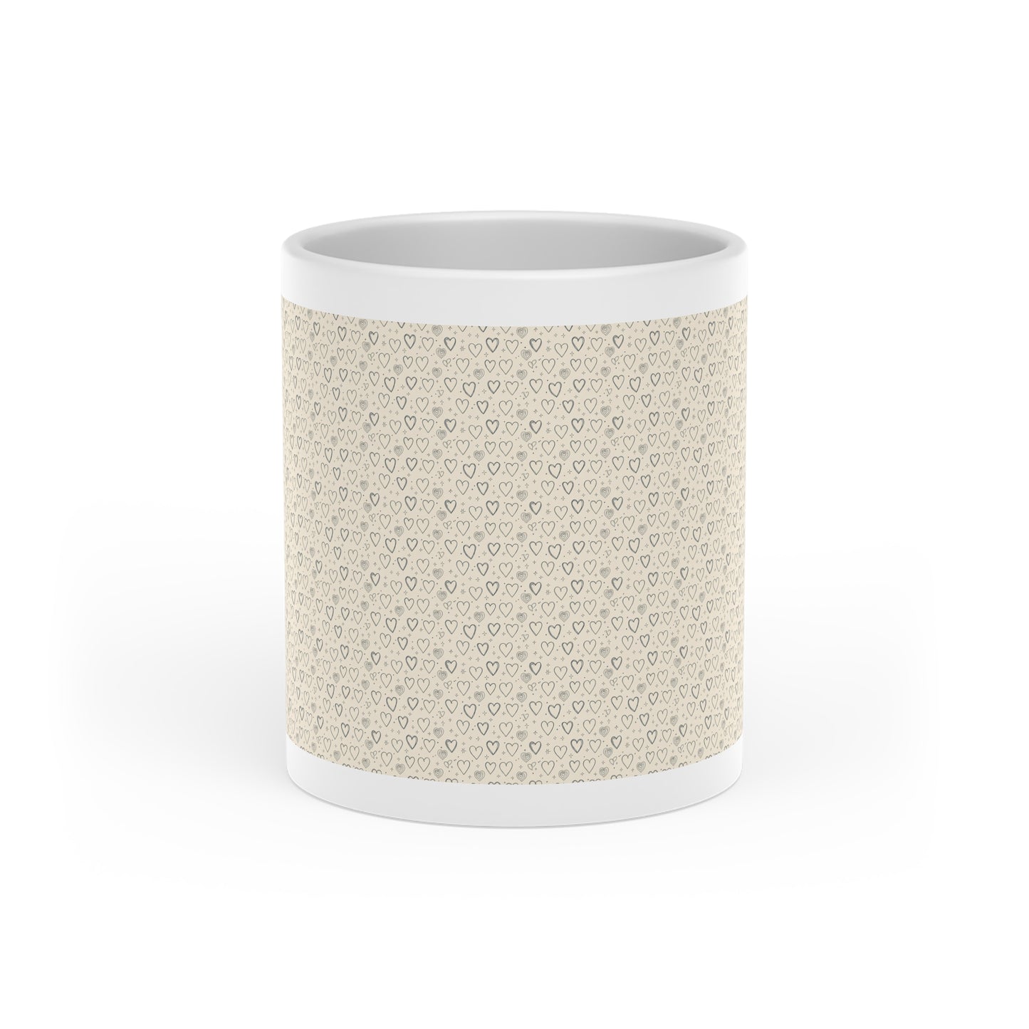 Heart Pattern Ceramic Mug — Neutral Tiny Hearts Coffee Cup, Cute Valentine Gift