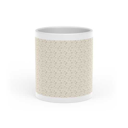 Heart Pattern Ceramic Mug — Neutral Tiny Hearts Coffee Cup, Cute Valentine Gift