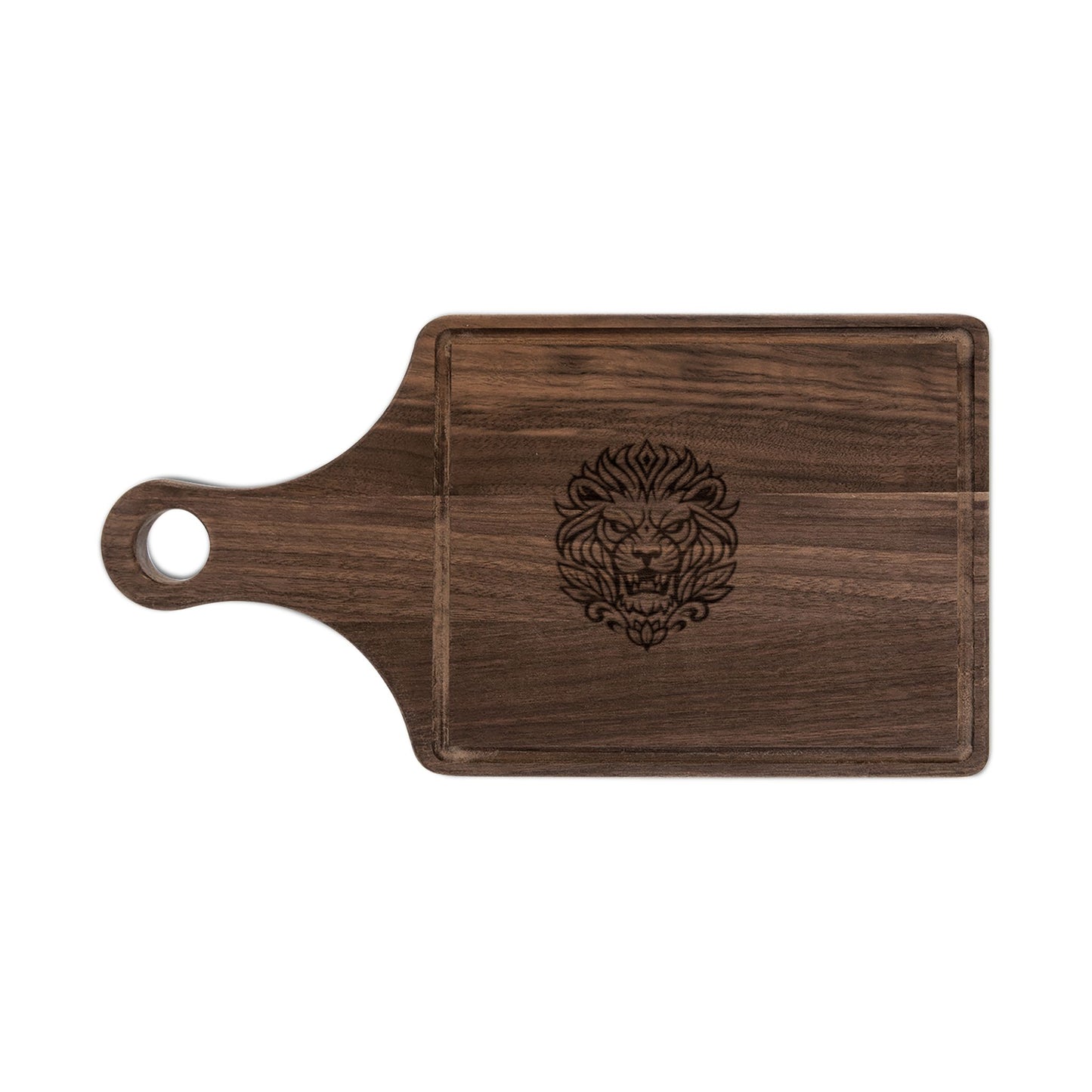 Engraved Walnut Cutting Board — Round Floral Crest Design, Personalized Kitchen Gift