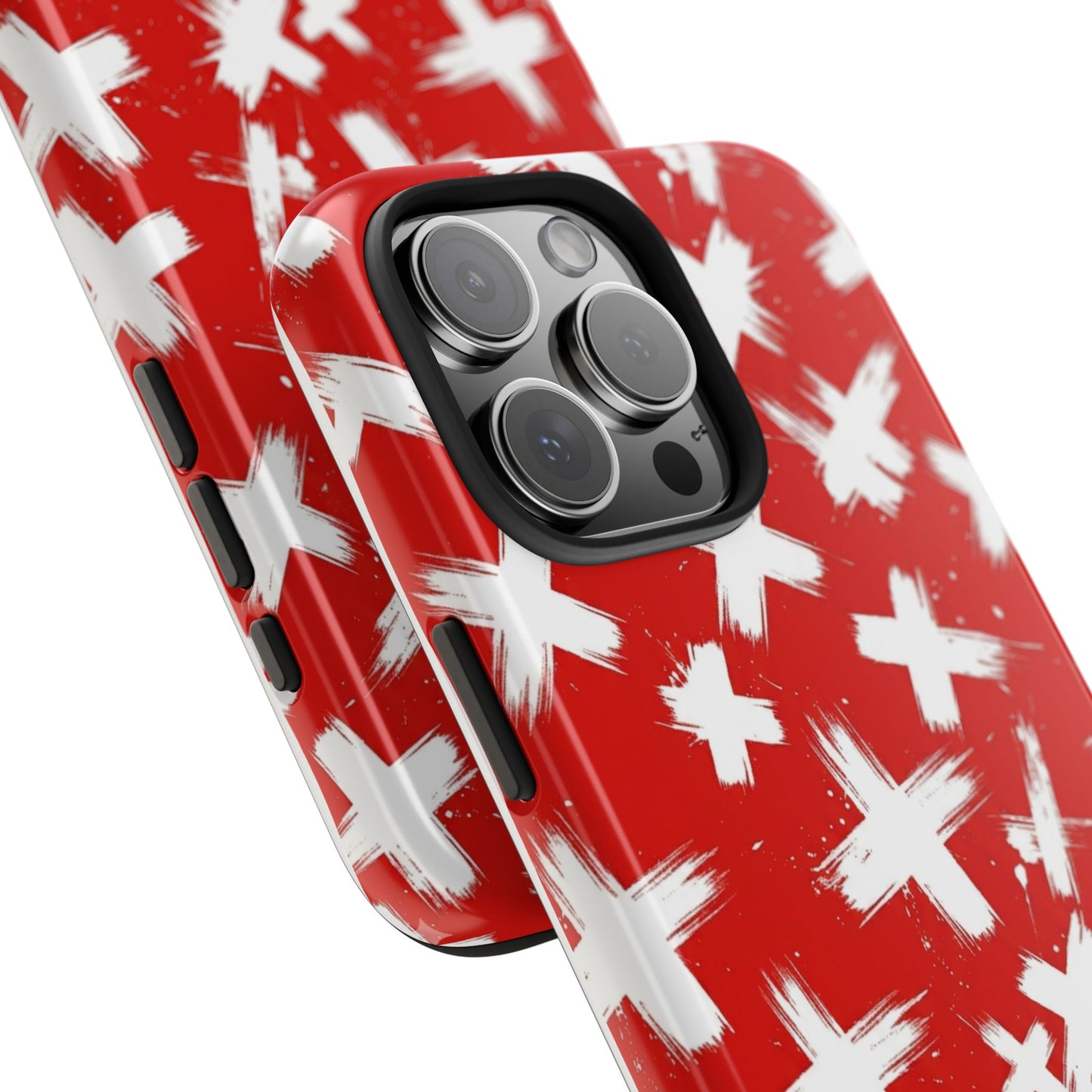 Phone Case — Red Brushstroke Cross Pattern Tough Protective Cover