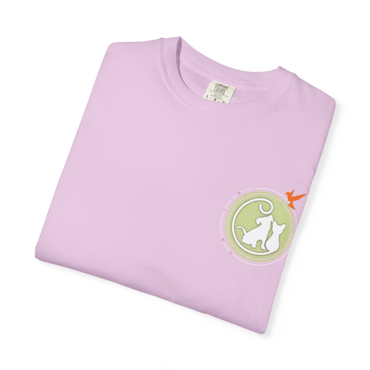 Gaia 64 Cat & Bird Logo Tee — Garment-Dyed Olive Vintage Nature T-Shirt